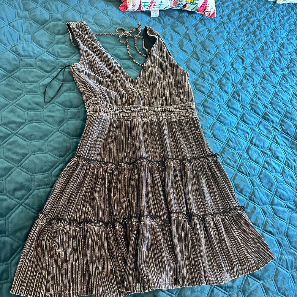 Francesca's Collections Black and Gold Striped Mini Dress